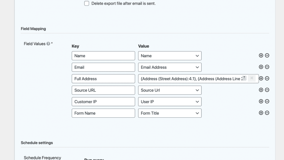 Entry Exporter for Gravity Forms 10 Entry Exporter for Gravity Forms field mapping settings