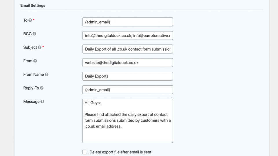 Entry Exporter for Gravity Forms 9 Entry Exporter for Gravity Forms settings