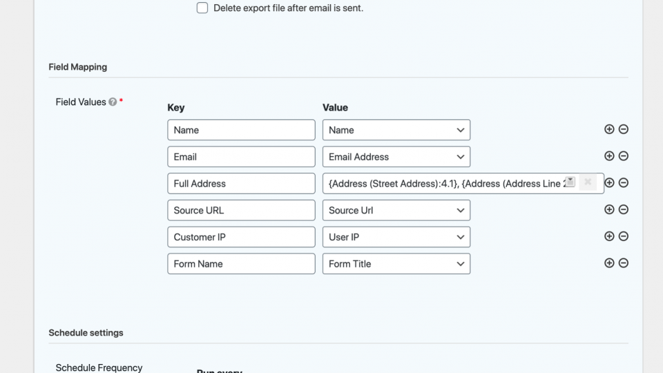 Entry Exporter for Gravity Forms 10 Entry Exporter for Gravity Forms field mapping settings