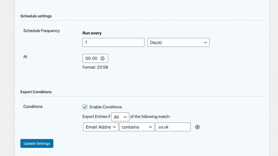 Entry Exporter for Gravity Forms 11 Entry Exporter for Gravity Forms schedule settings